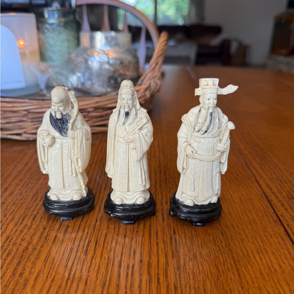 Set of Three Antique Resin Chinese God Figurines